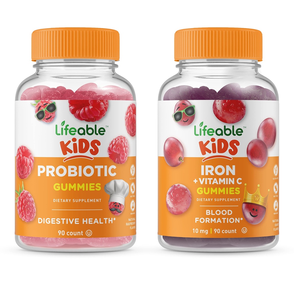 Levensbaar Probiotic 2 Miljard CFU Kids + Iron & Vitamin C Kids, Gummies Bundle - Grote Proeverij, Vitamine Supplement, Glutenvrij, GGO-vrij, Kauwgom