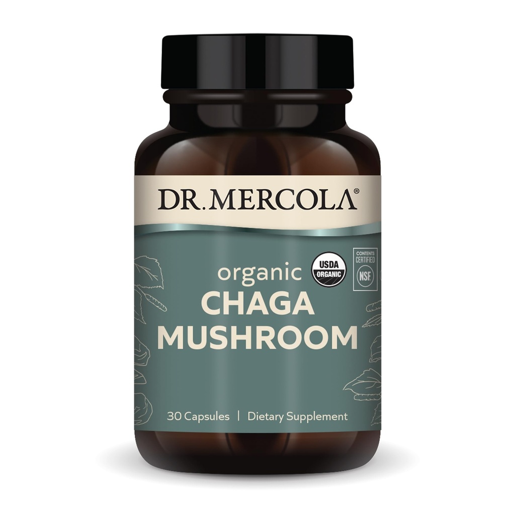 Dr. Mercola Biologische Chaga paddo, 30 porties (30 tabletten), Dieetsupplement, Ondersteunt Gezonde Immuunfunctie, Niet-GMO, Gecertificeerd USDA Biologische, NSF Inhoud Gecertificeerd