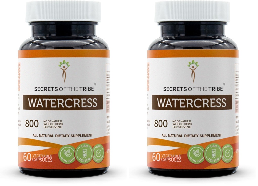 Secrets of the Tribe Watercress 60 Capsules, 800 mg, Watercress (Nasturtium Officinale) Dried Herb (60 Capsules) (Pack of 2)
