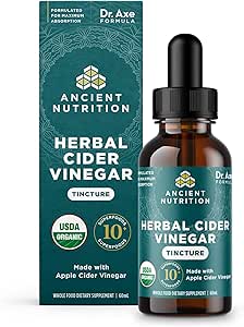 Ancient Nutrition Herbal Apple Cider Vinegar Supplement with Superfood & Antioxidants, Organic Apple Cider Vinegar Tincture, USDA Certified Organic, Vegan, Gluten-Free, 2 oz, 30 Servings