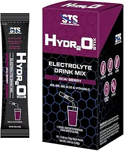 STS Hydro Stix Hydration Powder Packets Acai Berry Electrolyte Replacement Single Serving Easy Open - 10 Pack (16 Gram)