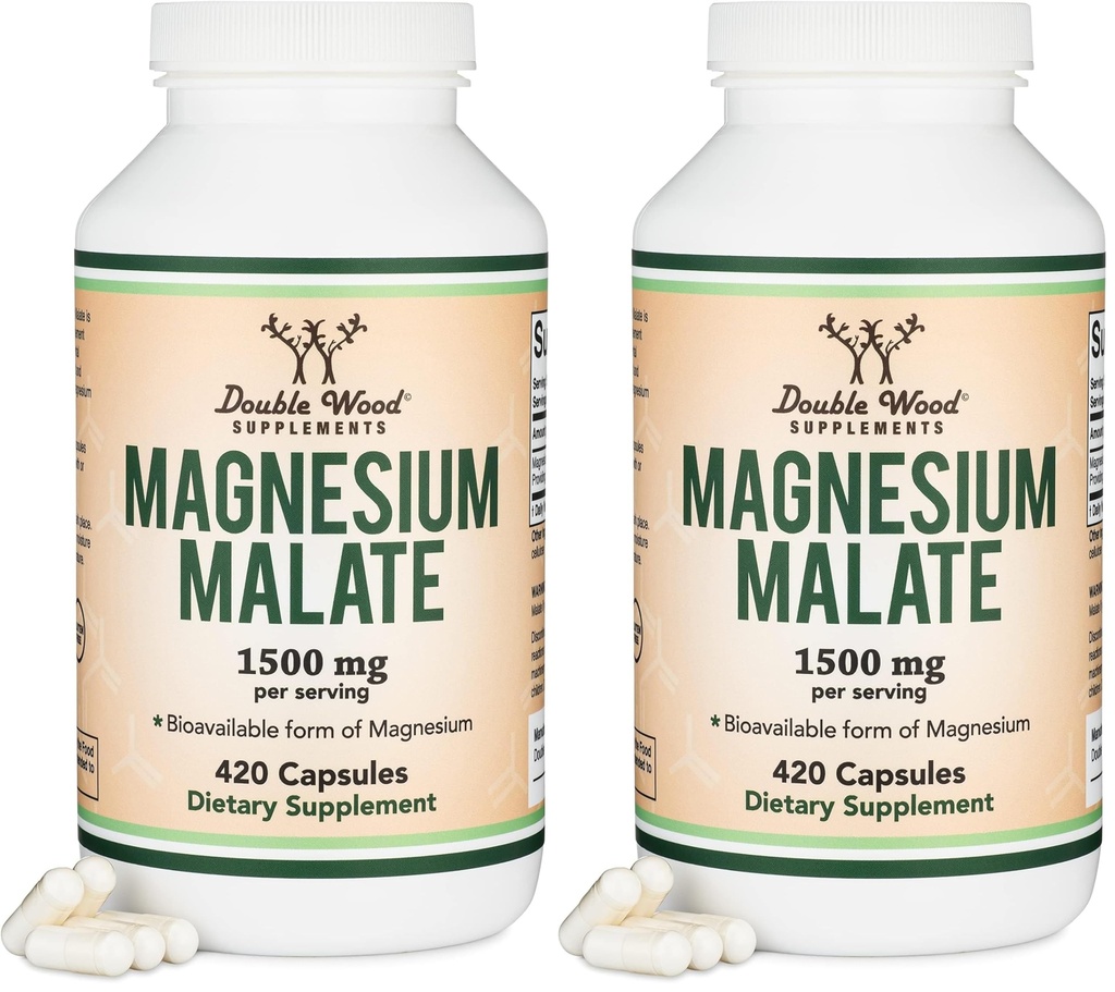 Magnesium Malate Capsules (420 Count) - 1,500mg Per Serving (Magnesium Bonded to Malic Acid), Third Party Tested, Vegan Friendly, Gluten Free by Double Wood Supplements (Pack of 2)