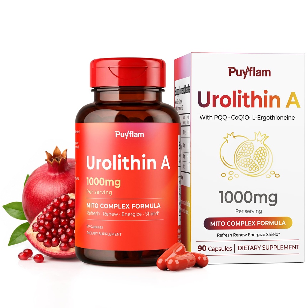 Urolithin A Supplement 1000mg High Potency, Advanced 4-in-1 Complex Formula with PQQ, CoQ10 & L-Ergothioneine for Cellular Renewal & Healthy Aging, Mitochondrial for Muscle Health Support, 90 Caps