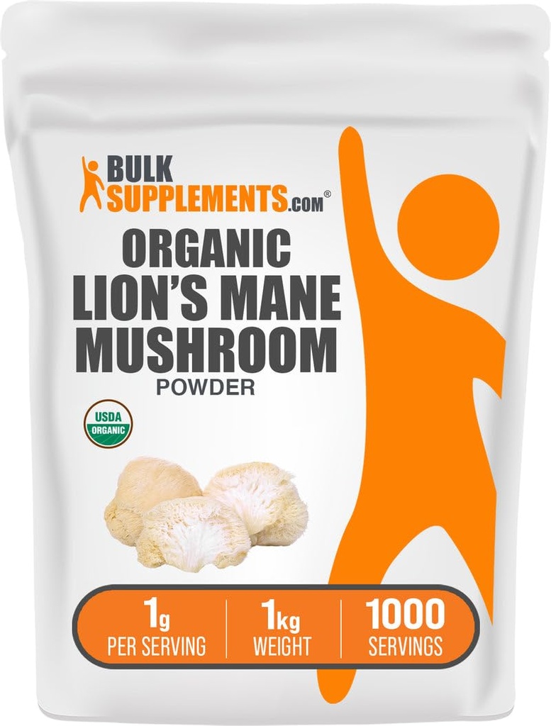BulkSupplements.com Biologische Leeuwen Mane Paddestoelenpoeder - Leeuwen Mane Powder, Paddestoelensupplement - Veganistisch & Glutenvrij, 1g per portie, 1kg (2,2 lbs) (pakket van 1)