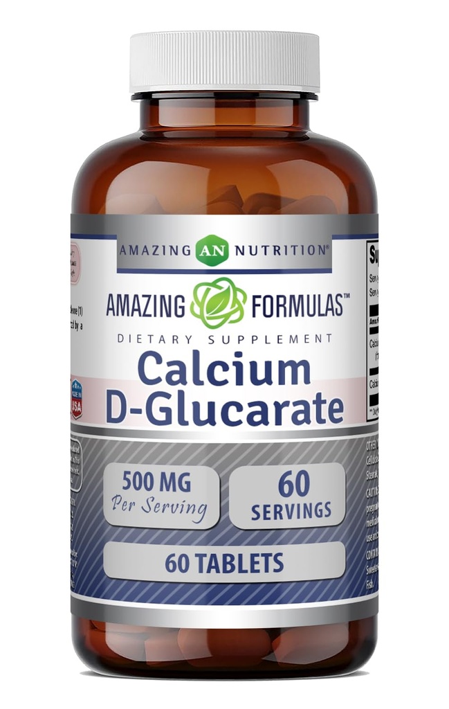 Amazing Formulas Calcium D-Glucarate 500 Mg Tablets Supplement | Non-GMO | Gluten-Free | Made in USA | 60 Count