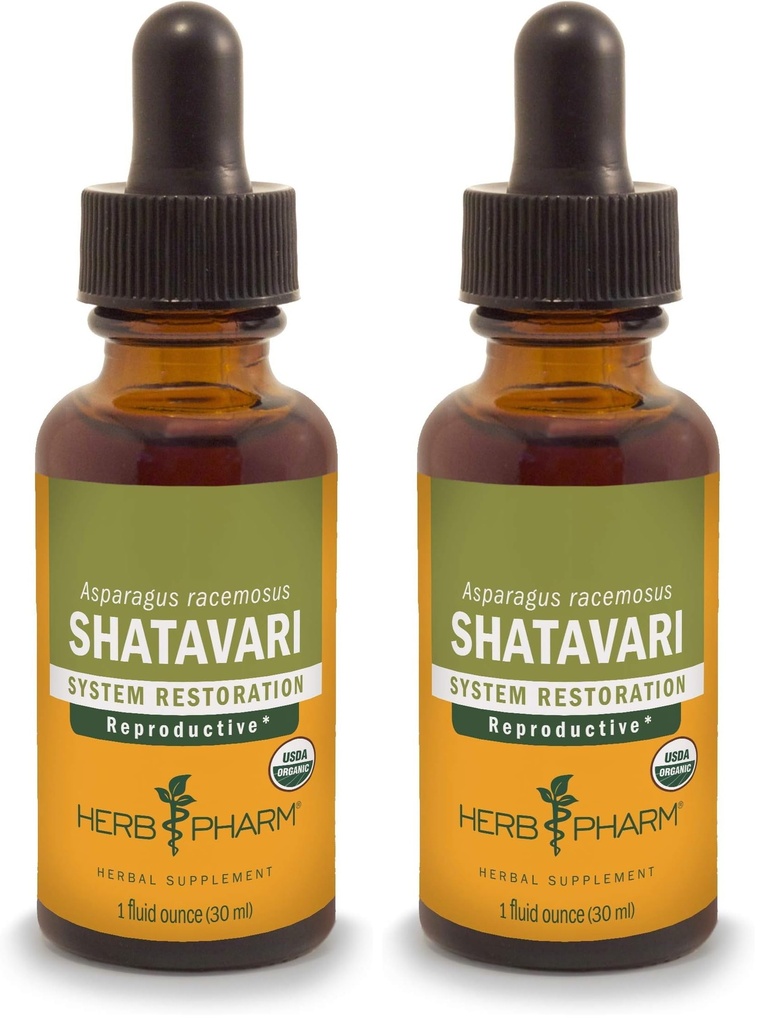 Herb Pharm Certified Organic Shatavari Liquid Extract for Female Reproductive System Support - 1 Ounce (Pack of 2)