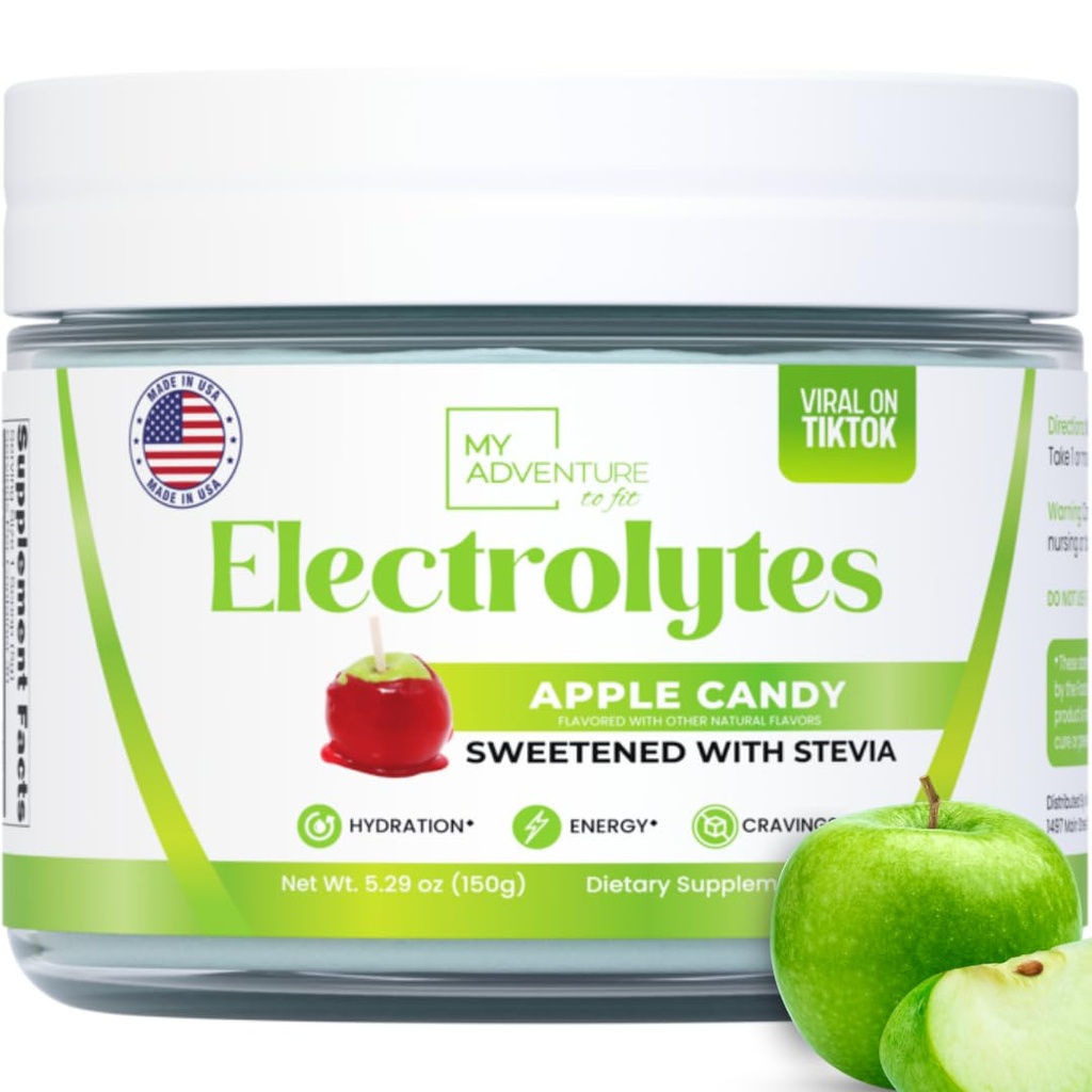 Zero Sugar - Apple Candy Electrolytes Powder - Refreshing Hydration - Caffeine Free Energy with All Natural Ingredients - Vegan, Keto, and Paleo - Sugar Free Electrolytes Drink Mix - with 30 Servings