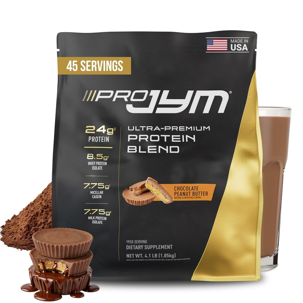 Pro JYM Chocolate Peanut Butter Protein Powder - Whey Protein Isolates, Casein, & Milk Protein, Lean Muscle Building for Men & Women, JYM Supplement Science, 45 Servings