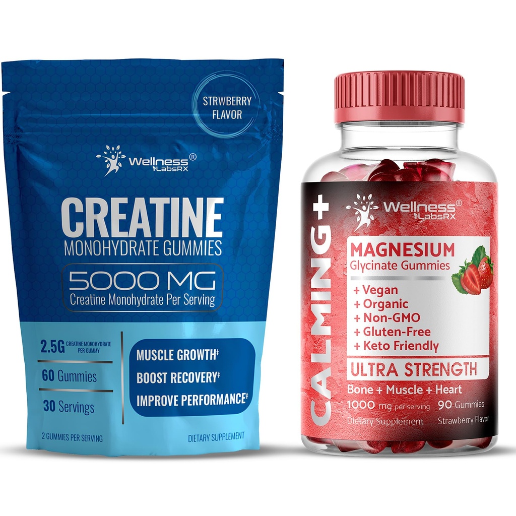 WELLNESS LABSRX Creatine Gummies 5000mg - Magnesium Glycinate Gummies 1000 mg | Bundle