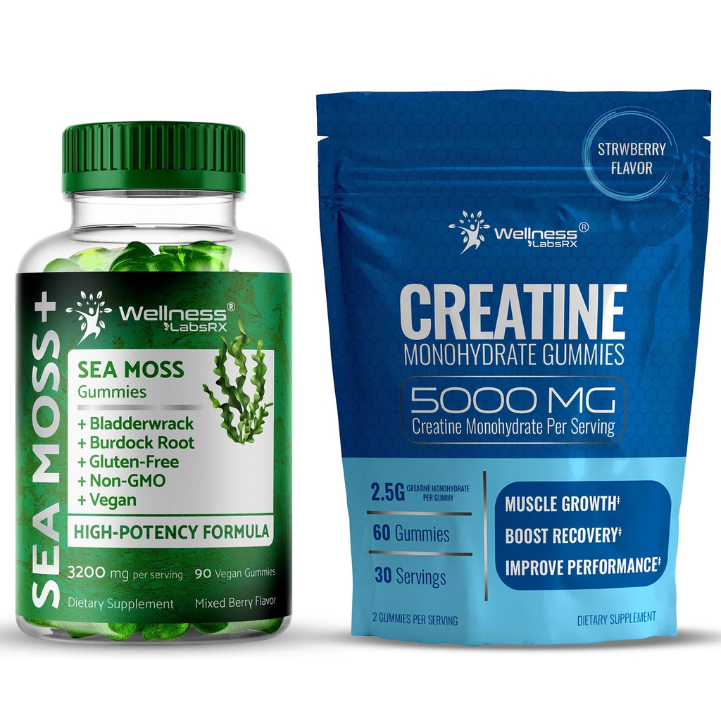 WELLNESS LABSRX Creatine Gummies 5000mg - Sea Moss Gummies 3200mg | Bundle