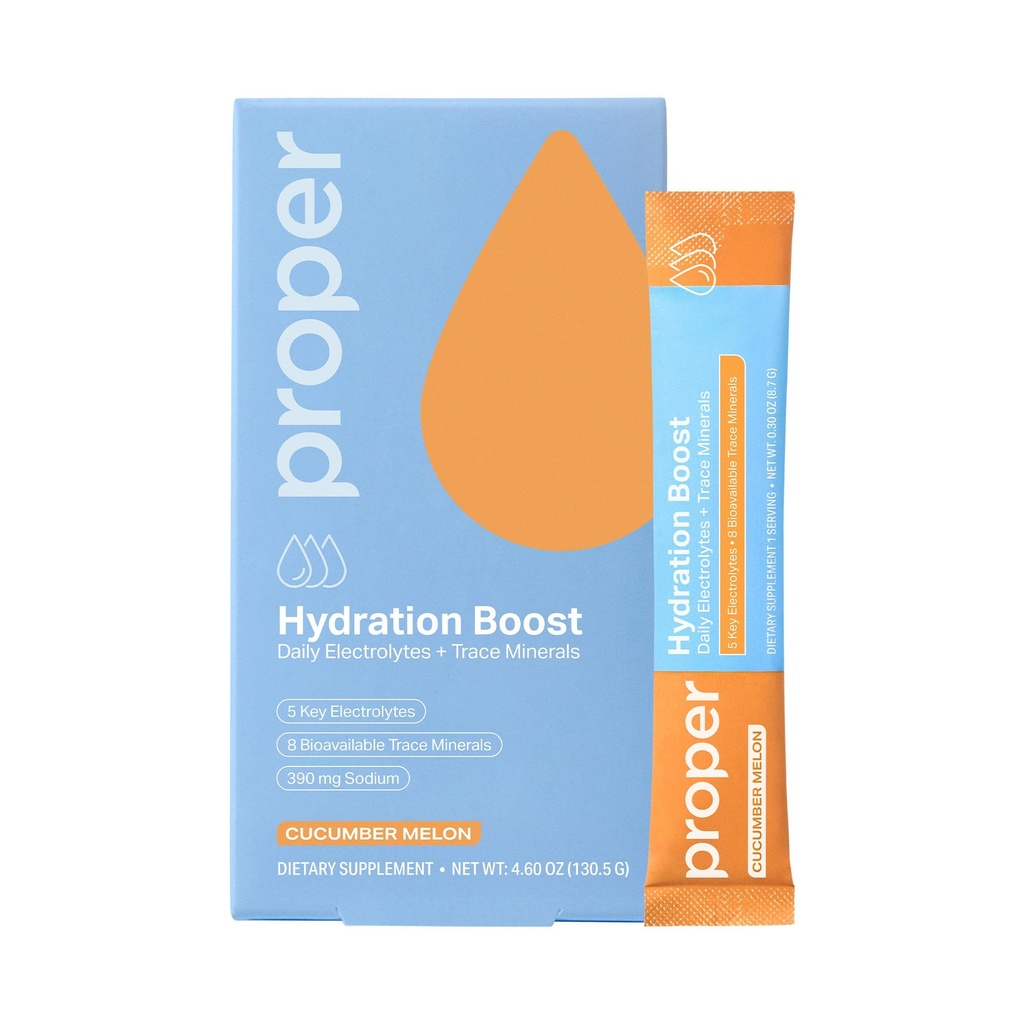 Proper Hydration Sticks – Electrolyte Powder Drink Mix Packets with Trace Minerals for Rapid Hydration – Naturally Flavored – No Artificial Sweeteners – Cucumber Melon 15 Servings