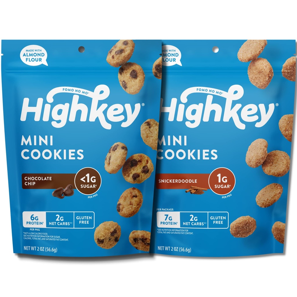 HighKey Sugar Free Cookies Variety 2-Pack - Keto Snack Pack Zero Carb No Sugar Chocolate Chip Cookies + Snickerdoodles Low Carb Snacks Gluten Free Diabetic Snack Dessert Diet Friendly Food Sweets 4oz