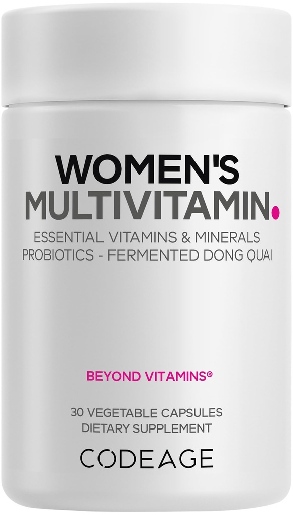 Codeage Women’s Multivitamin - Vitamins A, C, D3, E, B6, B12, Folate, Calcium, Magnesium, Iron, Dong Quai, Probiotics - 1 Capsule Per Serving - Daily Vitamin Pills for Women - Non-GMO - 30 Capsules