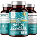 Gehydrolyseerde mariene collageen met hyaluronzuur, vitamine C, theaflavine en koper, collagen supplement voor vrouwen en mannen voor stralende huid, haar en nagels, glutenvrij en niet-GMO, 120 Veg caps