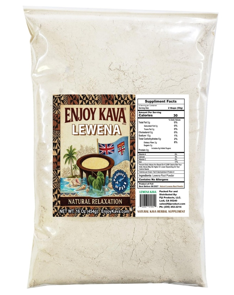 Kava Lawena Powder 16 Oz – Authentic, Noble Kava Crown Root Powder from Fiji – Premium Grade