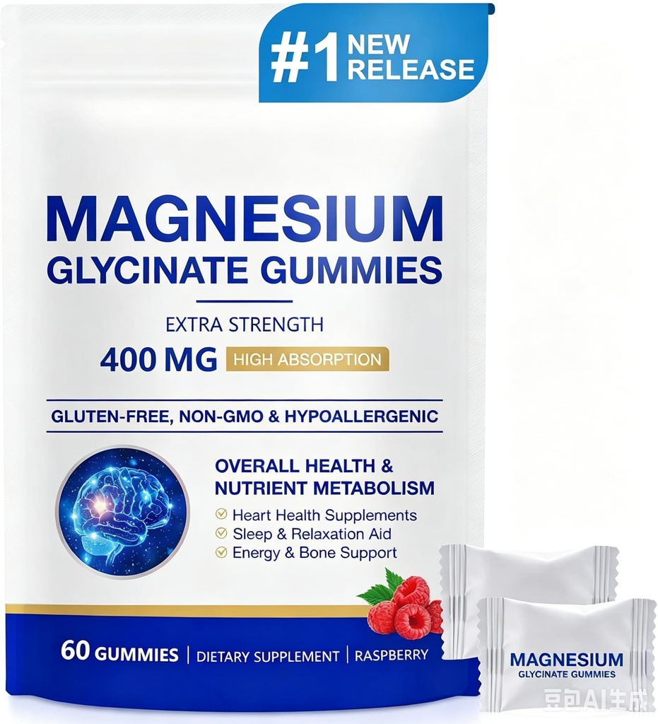 Magnesium Glycinate Gummies 400mg, for Women and Men, Body Support and Relaxation, 60 Gummies