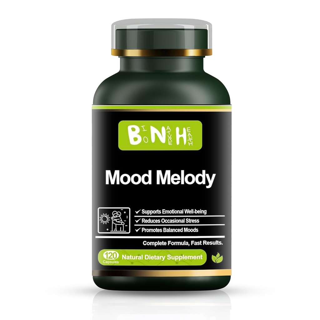 BNH Mood Melody - Balance Hormone Response - Serotonin - Dopamine - Oxidative Stress - Positivity - Relaxation - Encourages Neurotransmitter Production - 15 Clinically-Proven Ingredients - 120ct