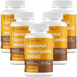 Liposomale Tocotrienols 1000mg - Hoge biologische beschikbaarheid Vitamine E Tocotrienols Supplementen,95% Delta & 5% Gamma Tocotrienol Capsules Ondersteuning Huid, Bone, Antioxidant, 300 Softgels