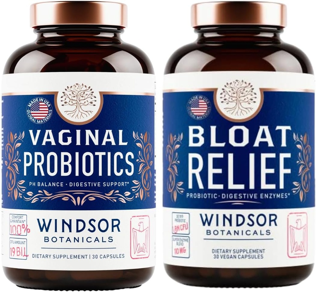 WINDSOR BOTANICA Bloat Relief Probiotic met Enzymen en Vaginale Probiotica - Digestief en Vaginaal Health Bundle