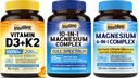 Vitalibre Vitamin D3 K2 Supplement, 10000 IU D3 / 200 mcg K2 MK7 with Magnesium Complex 6 in 1 and Magnesium Complex 10 in 1 (3 Packs)