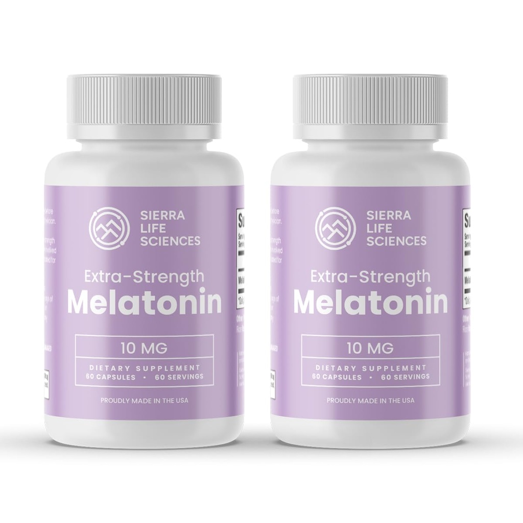 10 mg High Dosage Melatonin Supplement - Extra Strength High Potency Sleep Support, Vegan Non-GMO, Made in USA, Easy-to-Swallow Capsules 120 Count (120 Servings)