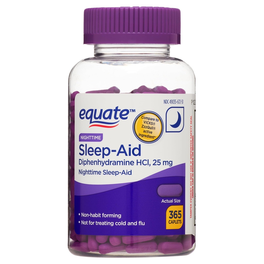 Diphenhydramine Hydrochloride 25mg Caplets for Nighttime Sleep Support - 365 Count