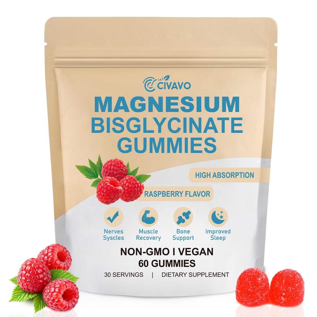 Magnesium Bisglycinate Gummies 400mg for Adults – Chelated Magnesium Supplement for Muscle Relaxation, Sleep Support & Nerve Function – High Absorption Vegan Raspberry Gummy with Sea Salt – 60 Count