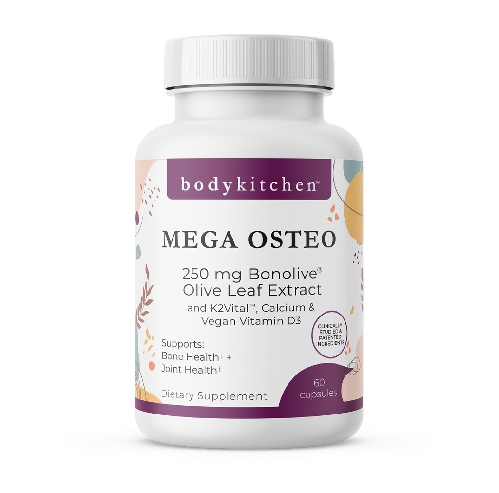 Body Kitchen Mega Osteo, Vegan Bone & Joint Support Supplement with Bonolive, K2VITAL MK-7, Vegan Vitamin D3 & Albion Calcium, 60 Vegetable Capsules
