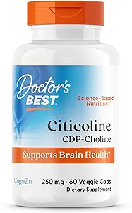 Dokter's Best Citicoline CDP-Choline, Ondersteunt Hersengezondheid, Non-GMO, Glutenvrij, Sojavrij, Vegan 60 Veggie Caps