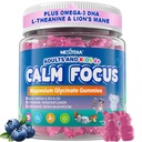 Magnesium Glycinate 400mg for Kids & Adults, Calm Sleep & Focus Gummies + Omega-3 DHA/EPA, Lion's Mane, Vitamins D3 & B12 for Relaxation, Attention & Concentration, Melatonin Free, Sugar Free, 120Cts