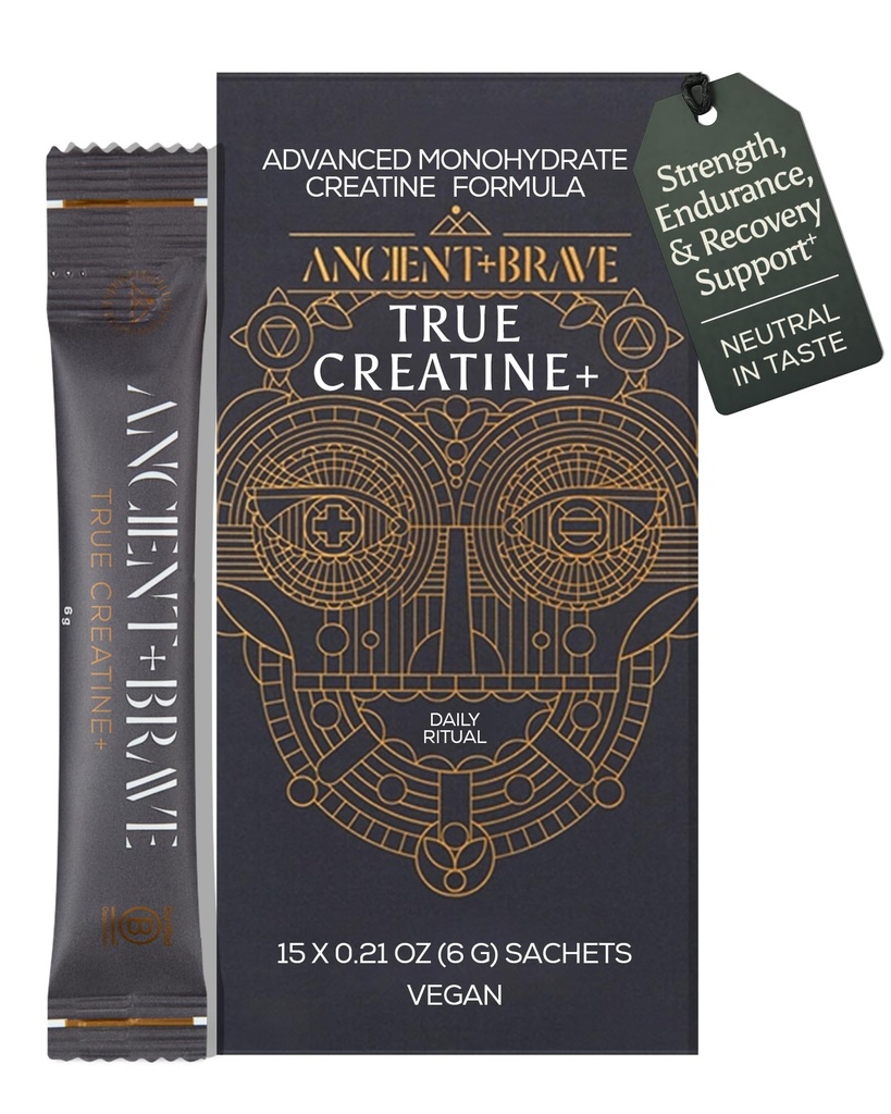 Ancient + Brave True Creatine+ Packets 15 x 6g, Monohydrate Creatine Supplement with Taurine, Magnesium and Vitamin D Supplement, Womens Creatine Powder, for Energy and Performance
