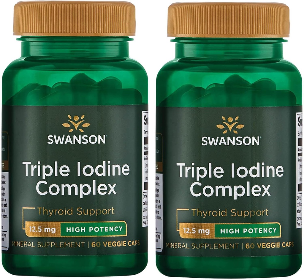 Swanson Triple Iodine Complex-Natural Supplement for Vital Thyroid Support-Promotes Metabolic Function, Increased Red Blood Cell Production, & Heart Health-(60 Veggie Capsules, 12.5mg Each) 2 Pack