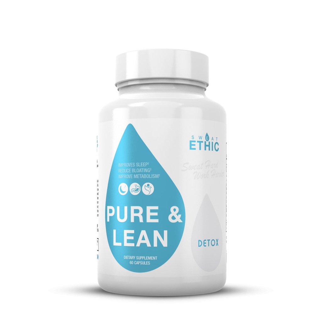 Sweat Ethic Pure & Lean Detox, Natural Nighttime Support with GABA, 5 HTP, Melatonin, Probiotics & Herbal Extracts, Supports Evening Routine and Digestion, Dietary Supplement for Men & Women, 60 Count