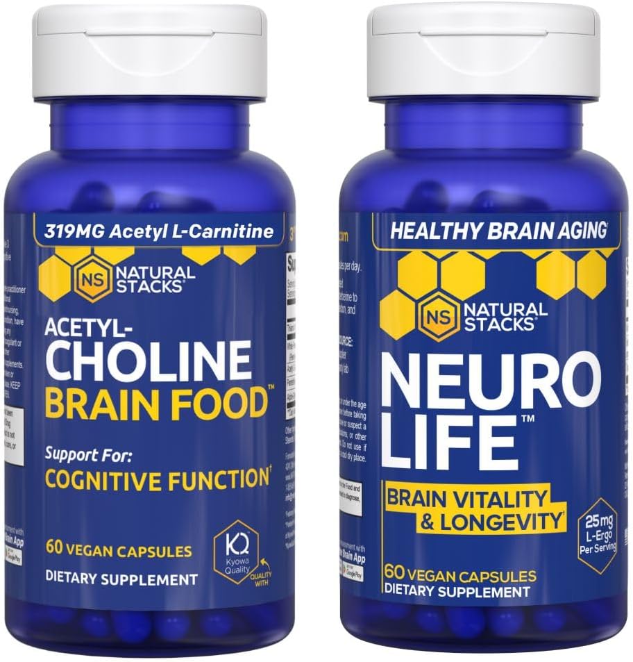 NATUURLIJKE STAKKEN NeuroLife + Acetylcholine Hersenvoedselbundel - Ondersteunt Cognitieve Functie & Hersenduurzaamheid* - 120 Totaal Capsules