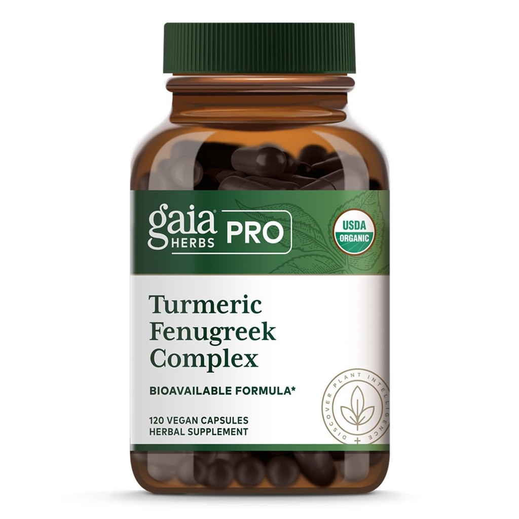 GAIA HERBS PRO Turmeric Fenugreek Complex - Daily Dietary Supplements for Active Lifestyle Support* - Herbal Nutrient Complex with Fenugreek Extract & Organic Turmeric - Vegan - 120 Capsules