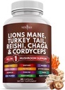 NIEUWE AGE Leeuwen Mane paddo supplement met Turkije staart Reishi Cordyceps Chaga met Marshmallow Root