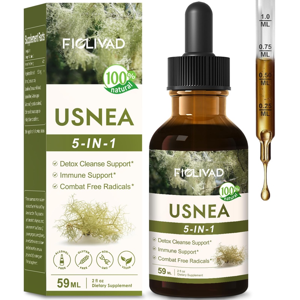 Usnea Tincture for Immune Support & Detox Cleanse, Dried Usnea Lichen Drops 5-in-1 Herbal Formula with Usnea barbata, Goldenseal & Echinacea Extract, High Absorption Liquid Supplement. 2oz