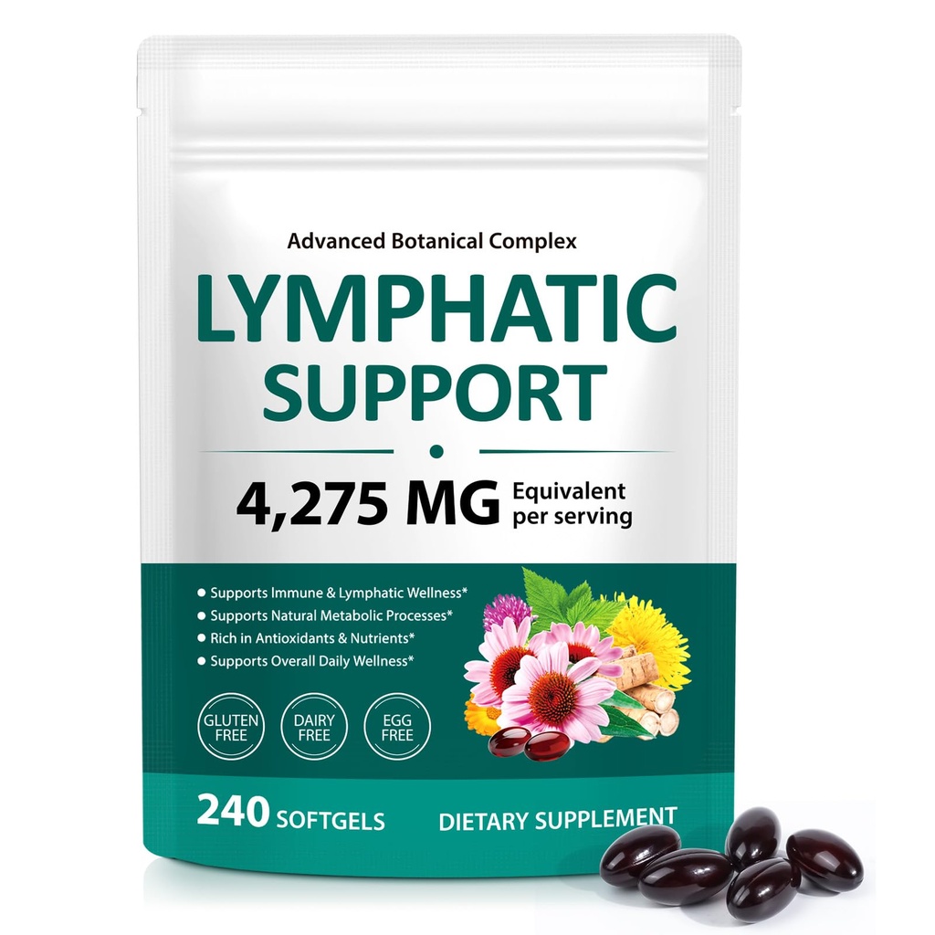 240 Softgels Lymphatic Drainage Supplements | Herbal Blend with Echinacea, Dandelion & Burdock Root for Women & Men | Promotes Healthy Circulation & Fluid Balance