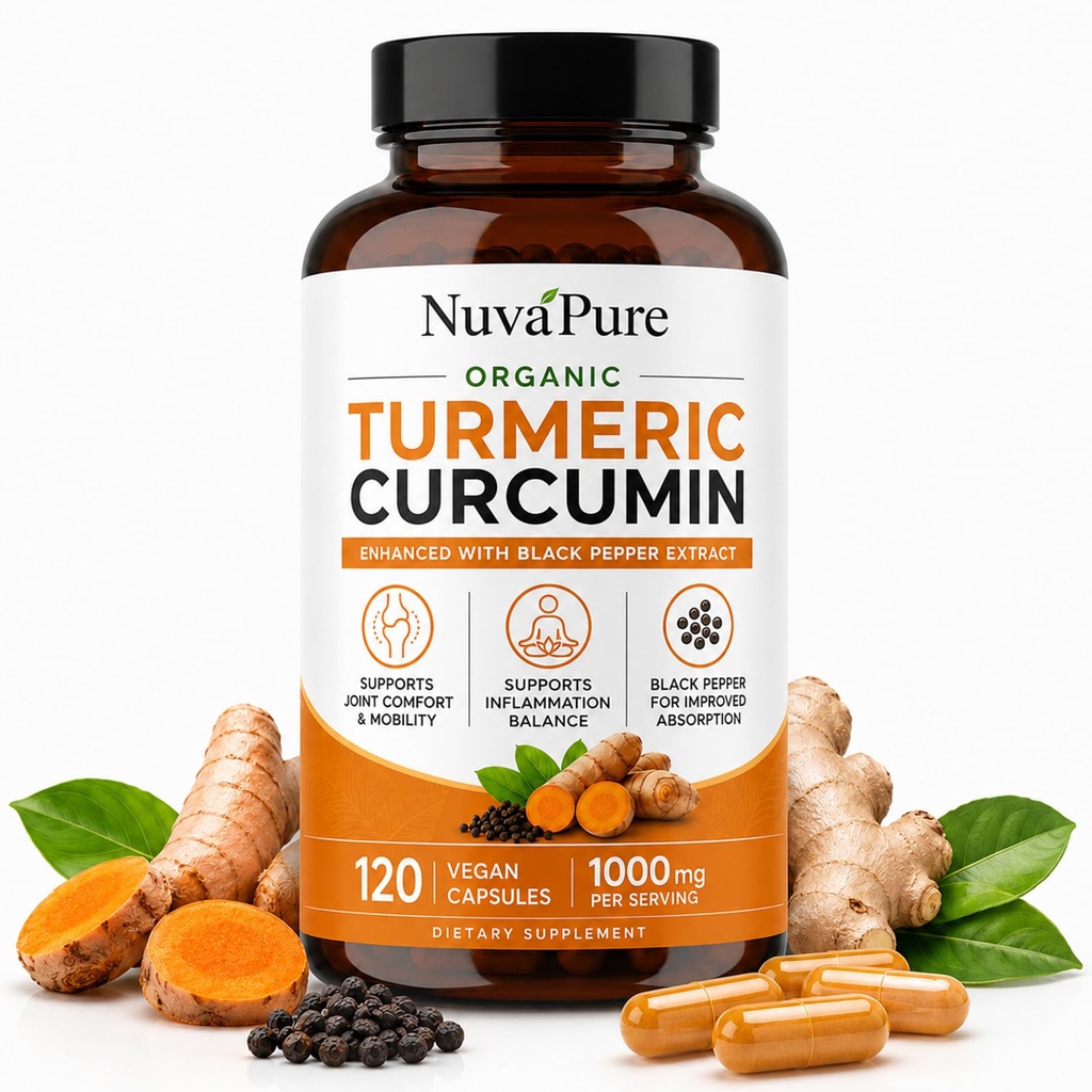 Nuvapure Turmeric with Black Pepper, 2400mg Turmeric Extract with 95% Curcuminoids, Extra Strength Supplement, Enhanced Absorption, Joint Support Supplement (1pcs)