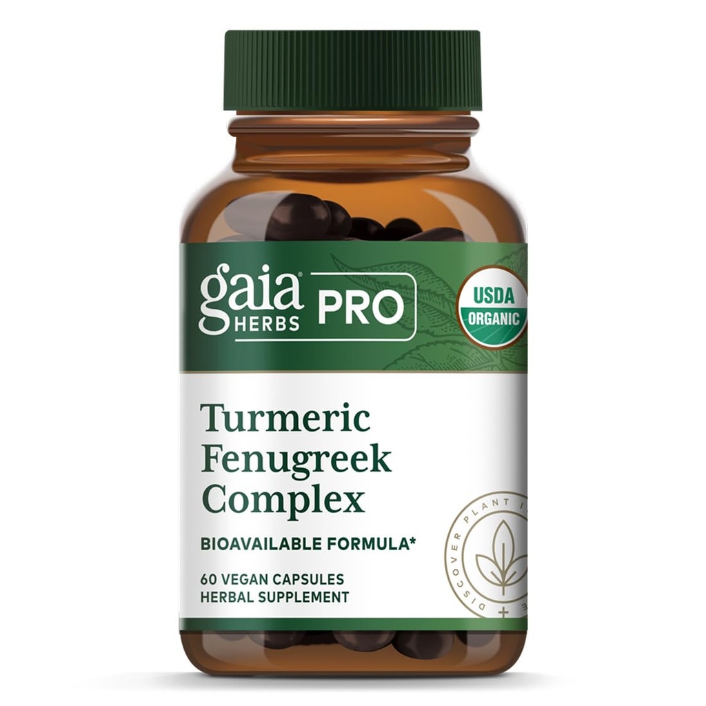 GAIA HERBS PRO Turmeric Fenugreek Complex - Daily Dietary Supplements for Active Lifestyle Support* - Herbal Nutrient Complex with Fenugreek Extract & Organic Turmeric - Vegan - 60 Capsules