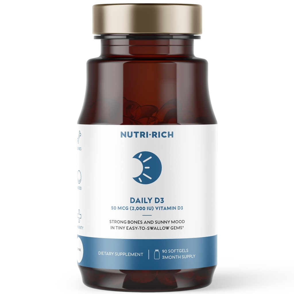 Vitamin D3 2000 IU (50 mcg) – High Potency, Immune Support, Bone & Muscle Support –MCT Oil, Non-GMO, Soy & Gluten-Free, No Artificial Additives, Third-Party Tested Softgels, 90 Count