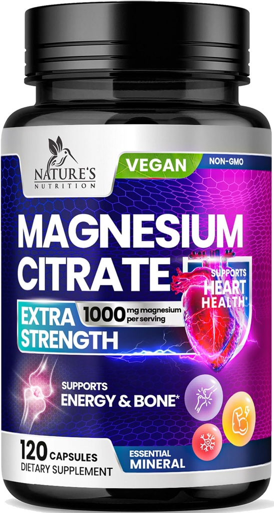 Magnesium Citrate 1000mg Per Serving - 3X Strength Magnesium Supplement for Bone, Muscle, Heart, Natural Sleep Support for Men & Women, Vegan Mag Mineral Pills, Non-GMO, Bottled in USA - 120 Capsules