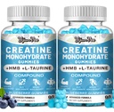 2Pack Creatine Monohydrate Gummies 8000MG, Pre/Post Workout, Creatine Gummies for Men & Women, with BCAA, HMB, L-Taurine, B12/6, Creatine Powder, Caplues & Pills Alternative for Support Muscle, Energy