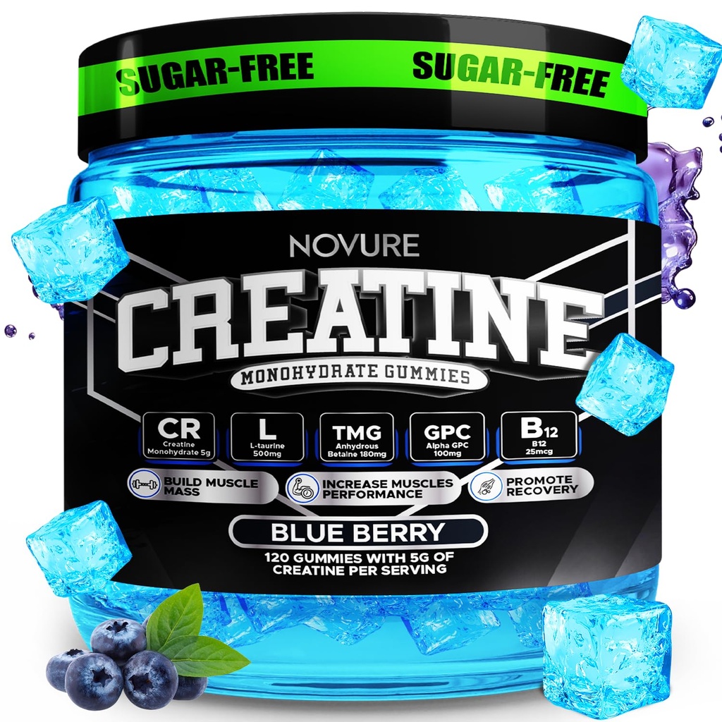 Creatine Monohydrate Gummies 5000mg – Advanced Muscle & Focus Blend with Alpha GPC, B12 & Taurine – Vegan, Sugar-Free, Blueberry & Raspberry Flavors – Made in USA, 120 Gummies (30 Servings)