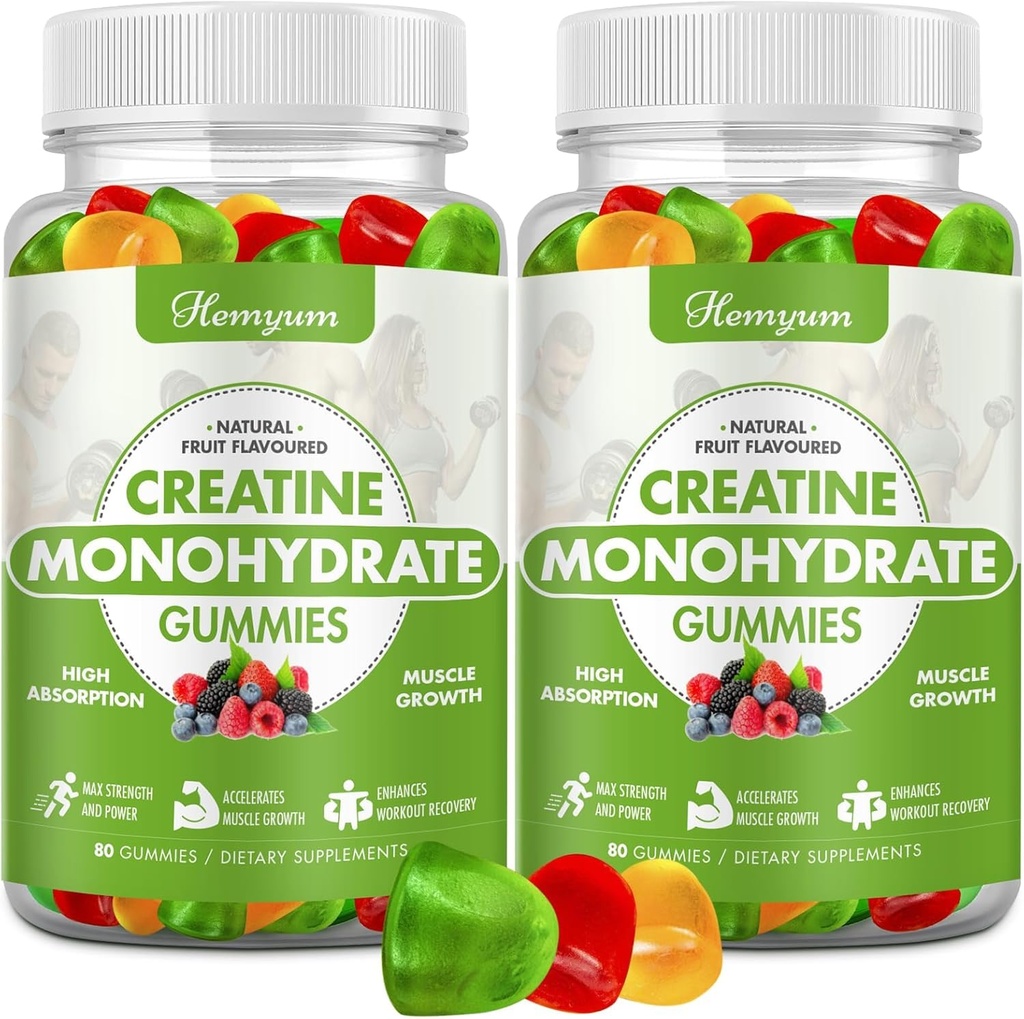 Creatine Monohydrate Gummies - Pre-Workout Creatine for Women Men, Enhanced Muscle Strength, Boost Focus and Endurance, Muscle Builder,Complex L-Taurine + Vitamin B12,Vegan, Gluten-Free 160 Count