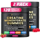 KUKALY Creatine Monohydrate Gummies for Men & Women, Creatine Gummies Sugar Free with L-Taurine, BCAA 2:1, B12 B6 for Boost Strength, Focus & Endurance, Vegan, Non-GMO, Raspberry 120*2 Bottle