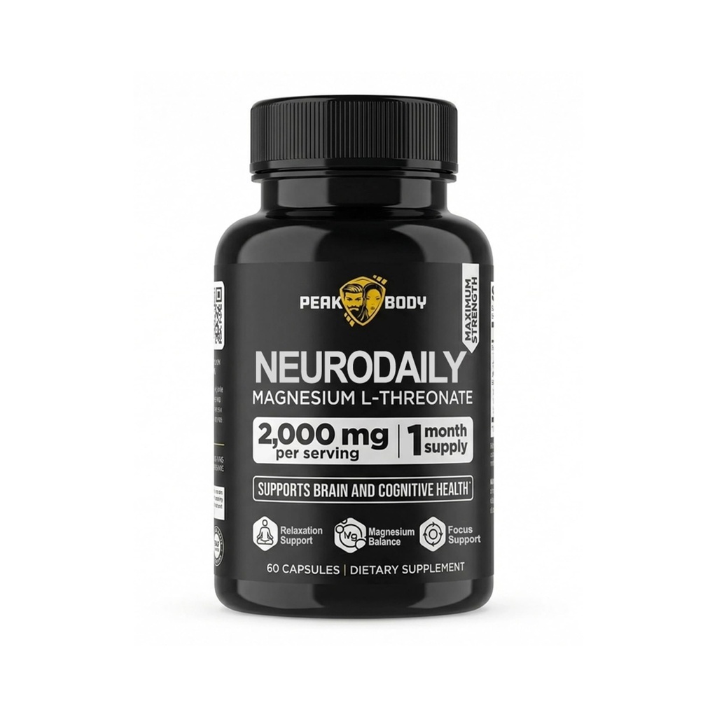 PeakBody Magnesium L-Threonate – 2,000 mg per Serving – 144 mg Elemental Magnesium – Supports Brain Health, Mental Clarity, and Relaxation – 60 Vegan Capsules – 20 Day Supply