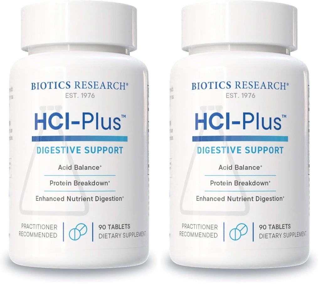BIOTICS RESEARCH HCl Plus™, Supplies Betaine Hydrochloride, Pepsin, Glutamic Acid and More, Supports Healthy Digestion, 90 Tabs (Pack of 2)