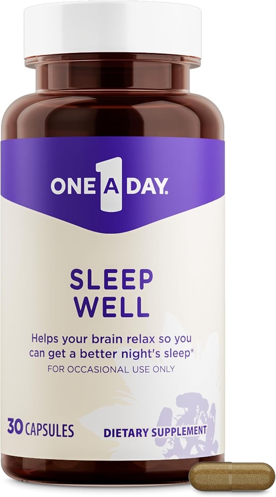 Een dag slaapsupplement - slaapsupplementen voor volwassenen, slaapondersteuning met passiebloem en melatonine, slaapondersteuning met slaapwel, 30 capsules