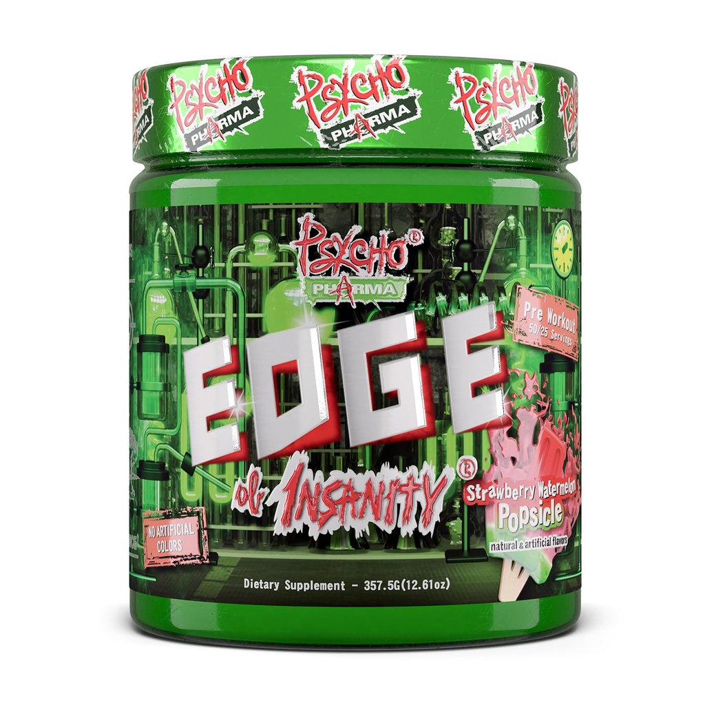 Psycho Pharma Strongest High Stim Preworkout Powder - Edge of Insanity - Most Intense Pre Workout Supplement for Pumps, Strength, Energy and Feel Good Focus. Rivals Famous PWOs of The Past